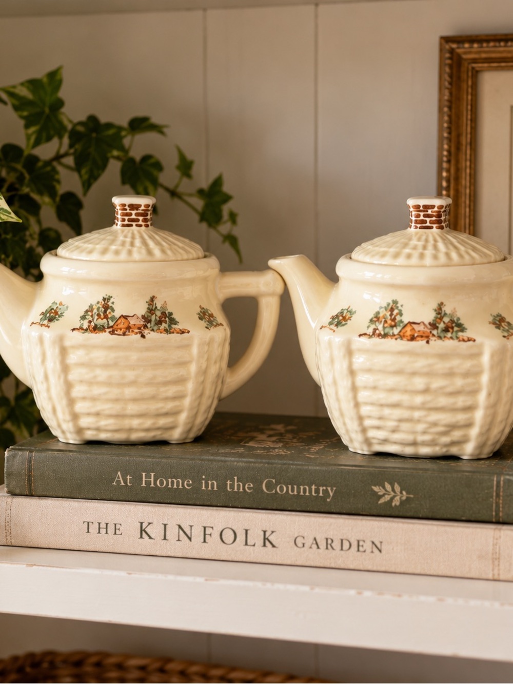 Vintage Porcelier Vitreous China Teapots Set of 2 Cottagecore Cream